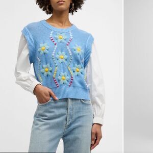 Rails Tess Cable Daisies Poplin Top Knit Sweater Vest Size Large